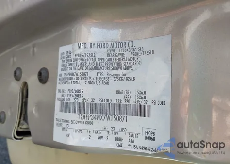 2007 Ford Focus S/Se/Ses from USA, damaged, VIN 1FAFP34NX7W150871